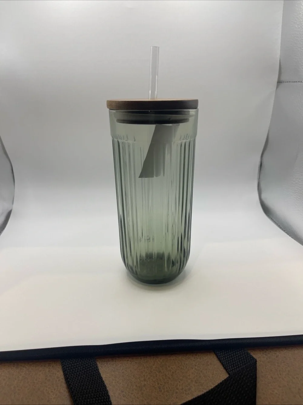 Hearth & Hand W/ Magnolia Glass Tumbler with Wooden Lid and Straw - Smoky Green
